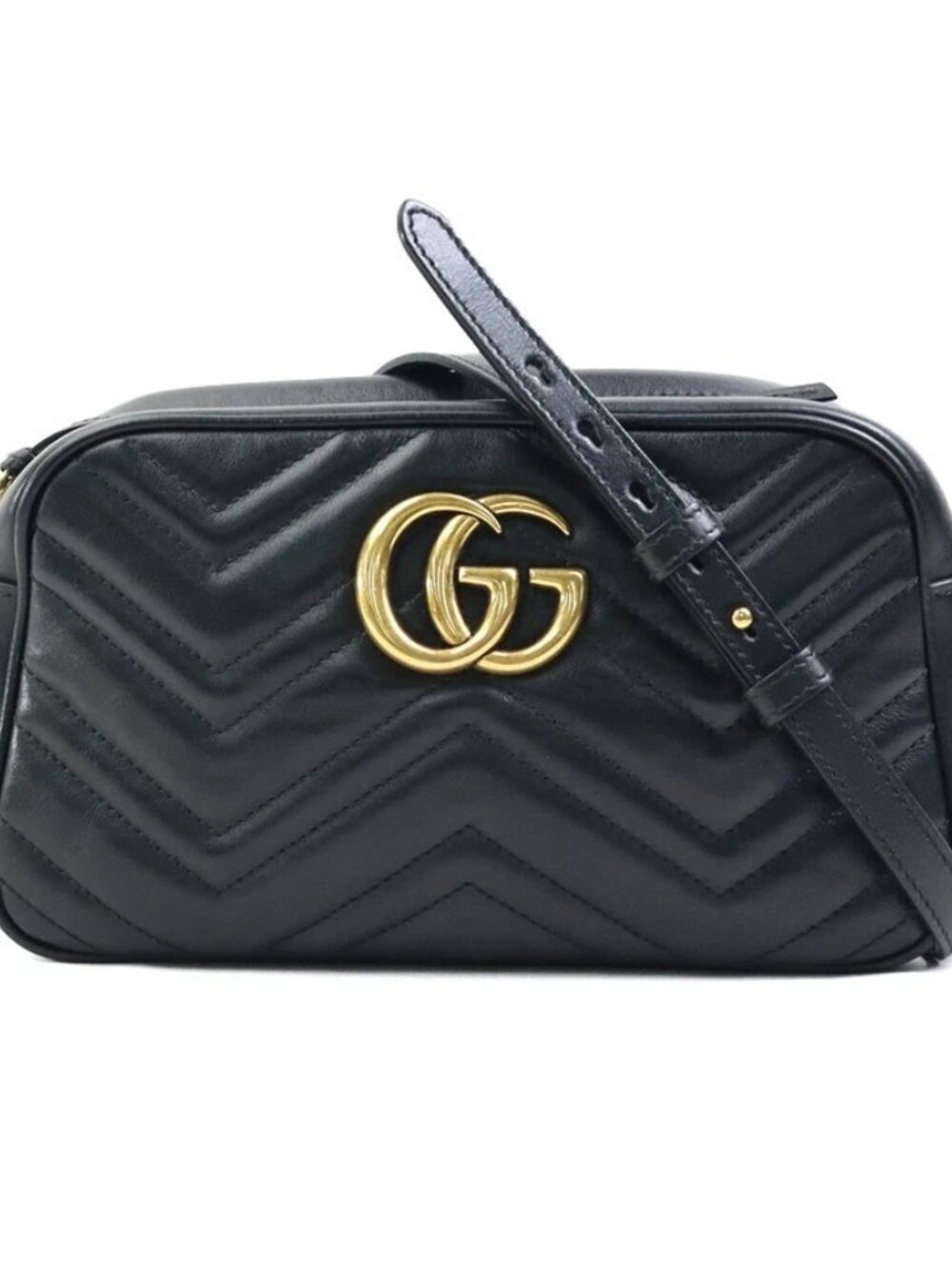 GUCCI GG Marmont Crossbody Shoulder Bag Black/Gold Leather/Metal